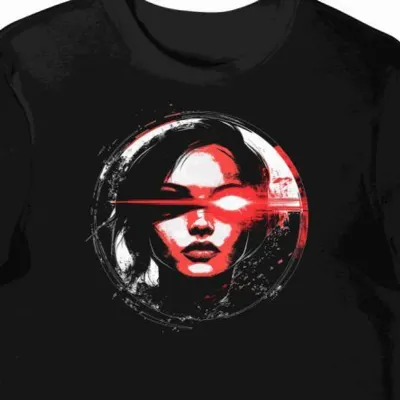 Koszulka męska czarna z motywem Supergirl i świetlistych oczu