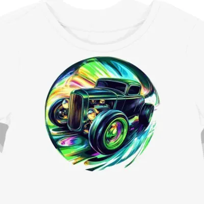 Koszulka damska biała z motywem zielonych felg Hot Rod