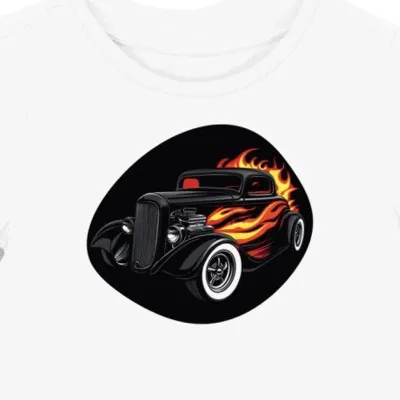 Koszulka damska biała z motywem płomieni hot rod
