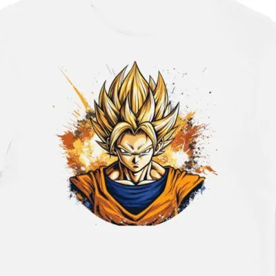 Koszulka męska biała z motywem bohatera Super Saiyan