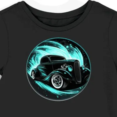 Koszulka damska czarna z motywem auta hot rod