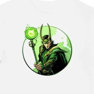 Koszulka męska biała z motywem Loki w komiksowym stylu