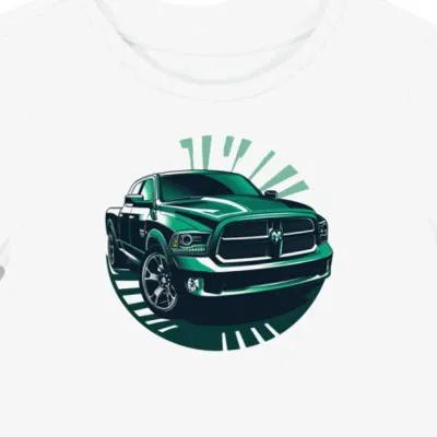 Koszulka damska biała z nadrukiem dynamicznego zielonego Dodge Ram