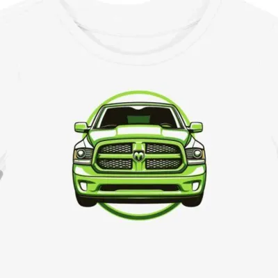 Koszulka damska biała z nadrukiem zielonego Dodge Ram