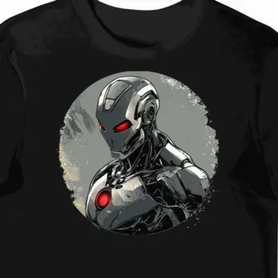 Koszulka męska czarna z motywem Ultron i czerwone oczy