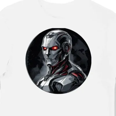 Koszulka męska biała z motywem Ultron z czerwonymi oczami