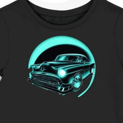 Koszulka damska czarna z motywem samochodu i neonowego znaku