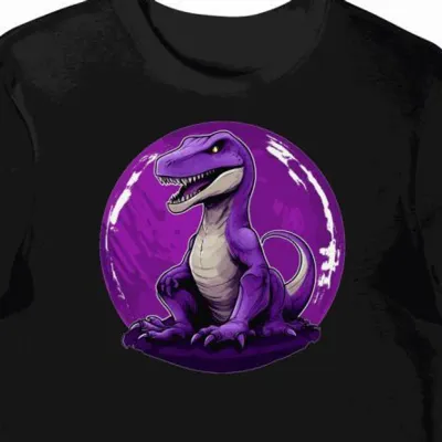 Koszulka męska czarna z motywem fioletowego dinozaura