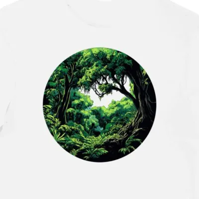 Koszulka męska biała z grafiką leśnych paneli