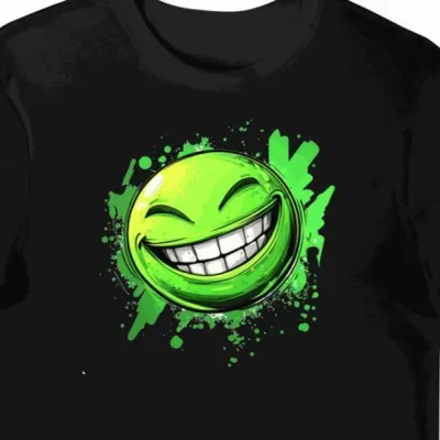 Koszulka męska czarna z nadrukiem uśmiechu chibi