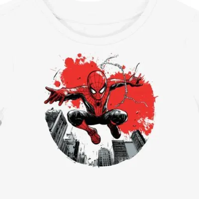 Koszulka damska biała z nadrukiem Spider-Mana na tle komiksu