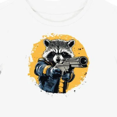 Koszulka damska biała z grafiką Rocket Raccoon z komiksem