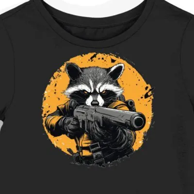 Koszulka damska czarna z nadrukiem Rocket Raccoon