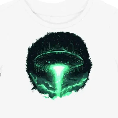 Koszulka damska biała z motywem świecącego spodka UFO