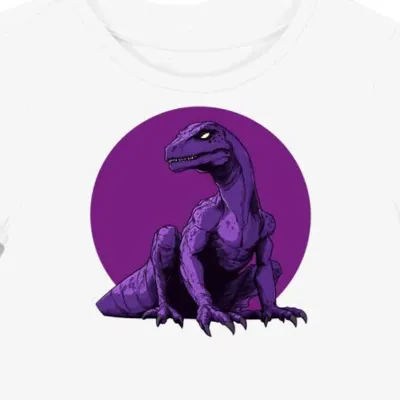 Koszulka damska biała z grafiką fioletowego dinozaura