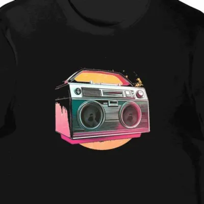 Koszulka męska czarna z grafiką boomboxa