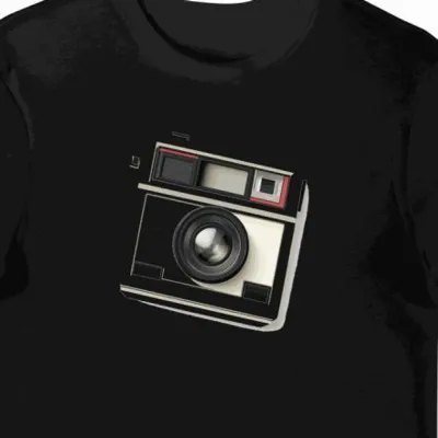 Koszulka męska czarna z nadrukiem retro Polaroid