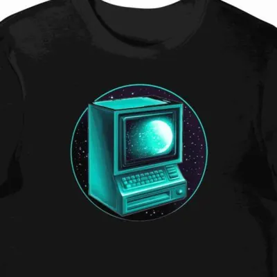Koszulka męska czarna z motywem modemu w stylu retro