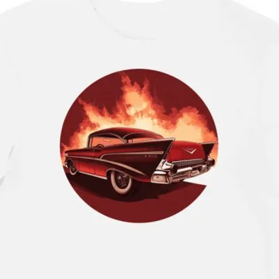 Koszulka męska biała z grafiką czerwonego Chevroleta Bel Air