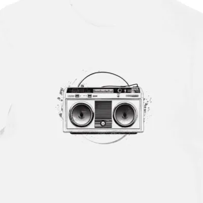 Koszulka męska biała z motywem boomboxu