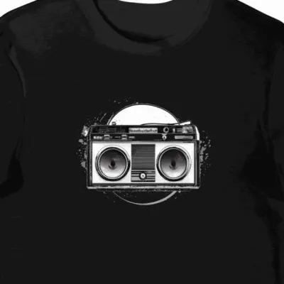 Koszulka męska czarna z nadrukiem retro boombox