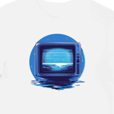 Koszulka męska biała z motywem niebieskiego retro monitora