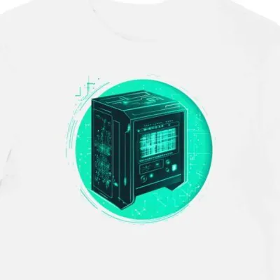 Koszulka męska biała z nadrukiem retro modemu