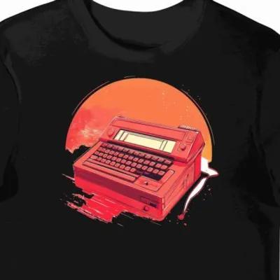 Koszulka męska czarna z grafiką retro faksu
