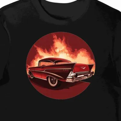 Koszulka męska czarna z motywem czerwonego Chevrolet Bel Air