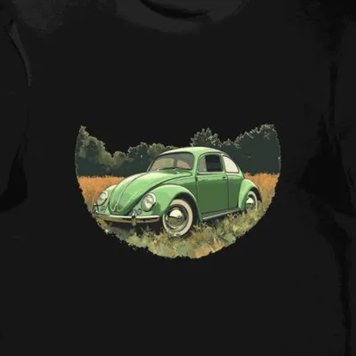 Koszulka męska czarna z motywem zielonego Volkswagena Beetle