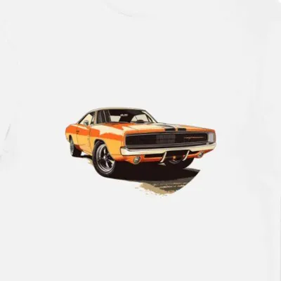 Koszulka męska biała z grafiką klasycznego Dodge Chargera
