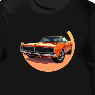Koszulka męska czarna z nadrukiem legendy motoryzacji