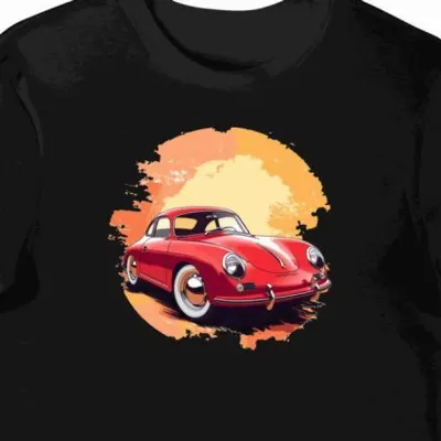 Koszulka męska czarna z nadrukiem klasycznego Porsche