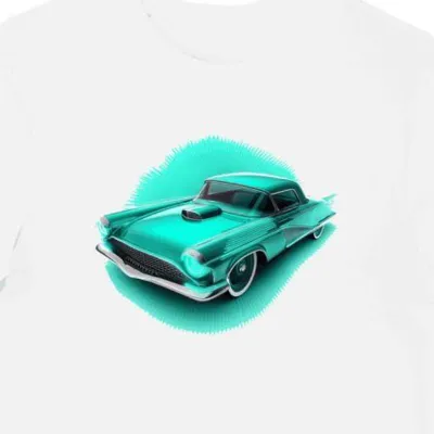 Koszulka męska biała z nadrukiem samochodu retro