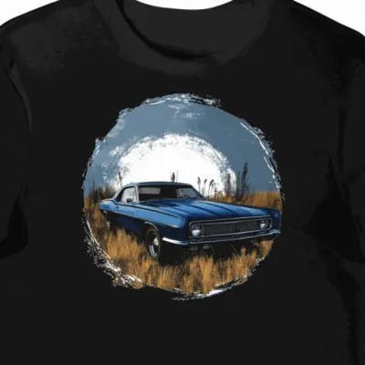 Koszulka męska czarna z grafiką niebieskiego Mercury Cougar