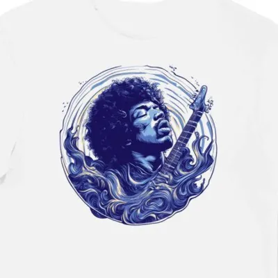 Koszulka męska biała z grafiką Jimi Hendrix i płomienie