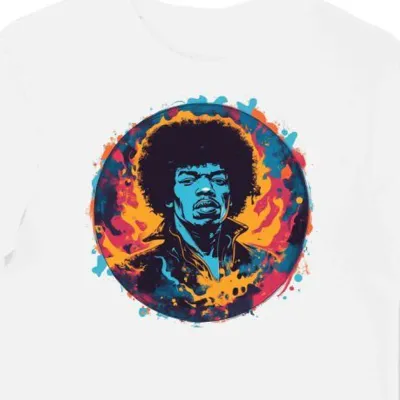 Koszulka męska biała z motywem Jimi Hendrix płomień