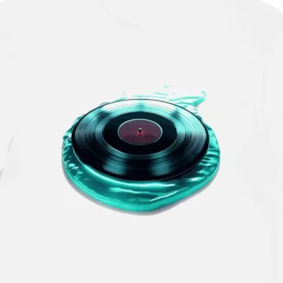 Koszulka męska biała z motywem retro winylu i bagien
