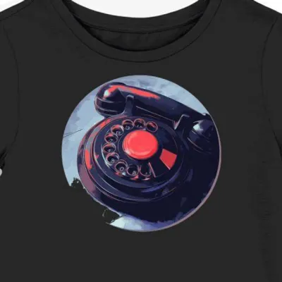 Koszulka damska czarna z motywem retro telefonu