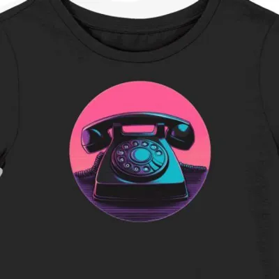 Koszulka damska czarna z grafiką retro telefonu