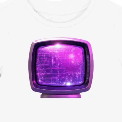 Koszulka damska biała z motywem purpurowego retro ekranu TV