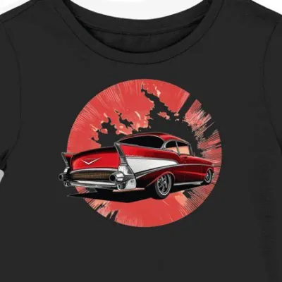 Koszulka damska czarna z grafiką czerwonego Chevy Bel Air
