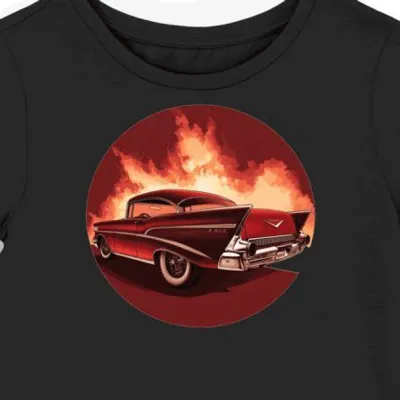 Koszulka damska czarna z nadrukiem czerwonego Chevroleta Bel Air