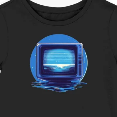 Koszulka damska czarna z nadrukiem retro monitor CRT
