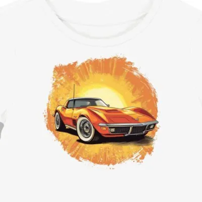Koszulka damska biała z motywem pomarańczowego Corvette