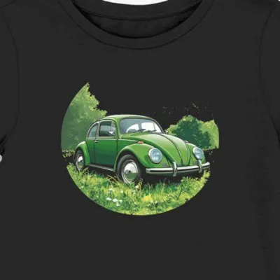 Koszulka damska czarna z motywem zielonego VW Garbusa
