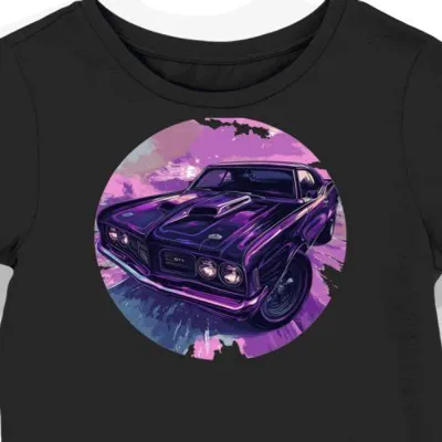 Koszulka damska czarna z grafiką fioletowego Pontiaca GTO