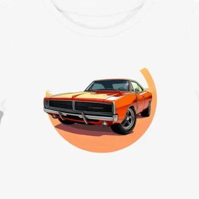 Koszulka damska biała z nadrukiem pomarańczowego Dodge Charger