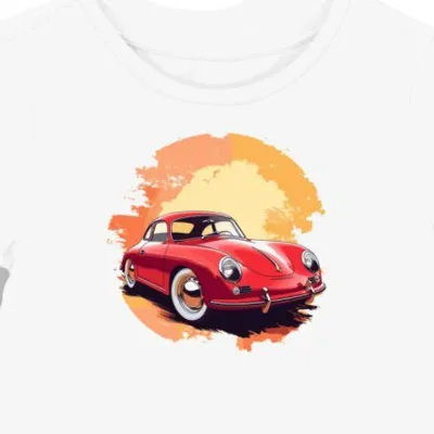 Koszulka damska biała z grafikiem czerwonego Porsche 356