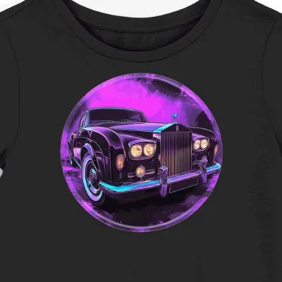 Koszulka damska czarna z motywem zabytkowego Rolls Royce